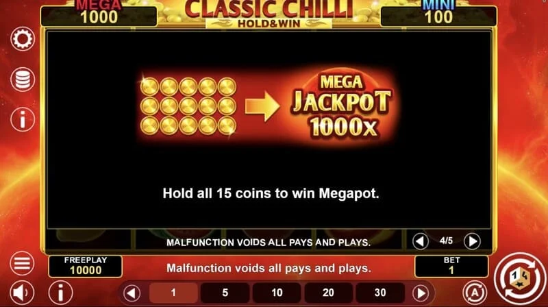 Classic Chilli Hold & Win - залепващи символи в рунда на задържане